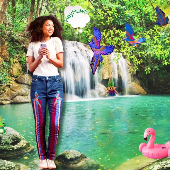 Melting Birds 🐦 Handmade Upcycled Paige Jeans (31)– Velvet + Appliqué by HeyHuw
